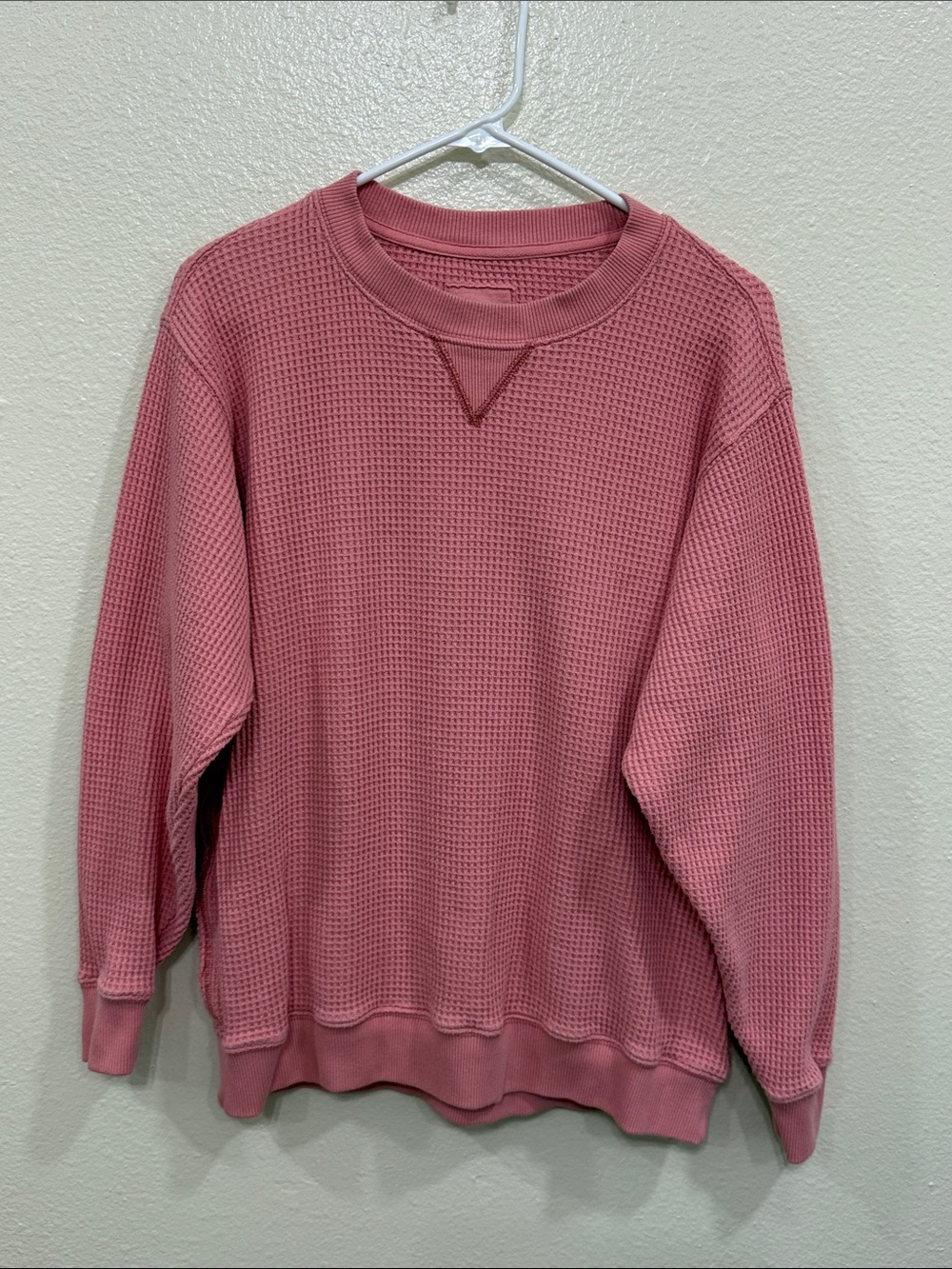 AERIE Thermal Waffle Knit Top Oversized Crewneck Casual Pink Size XS